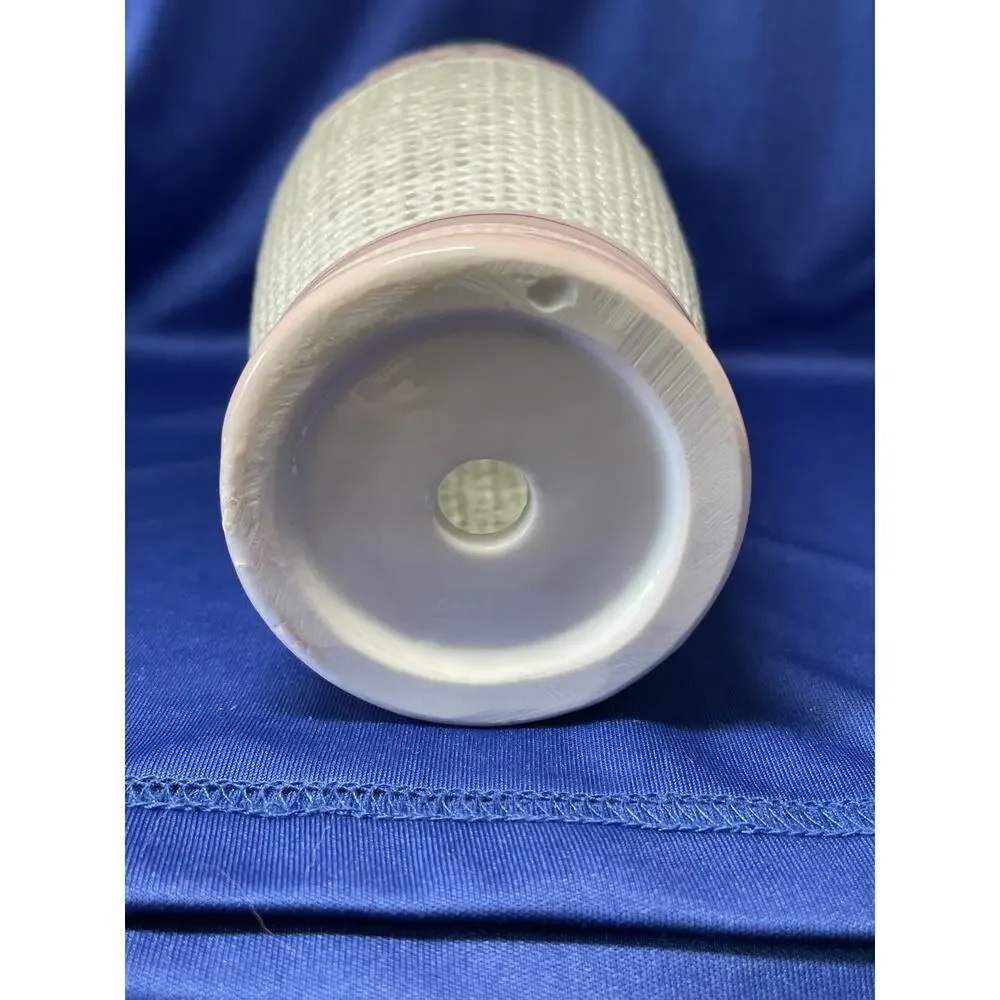 Unique Open Weave Pink and White Vase with Gold Trim